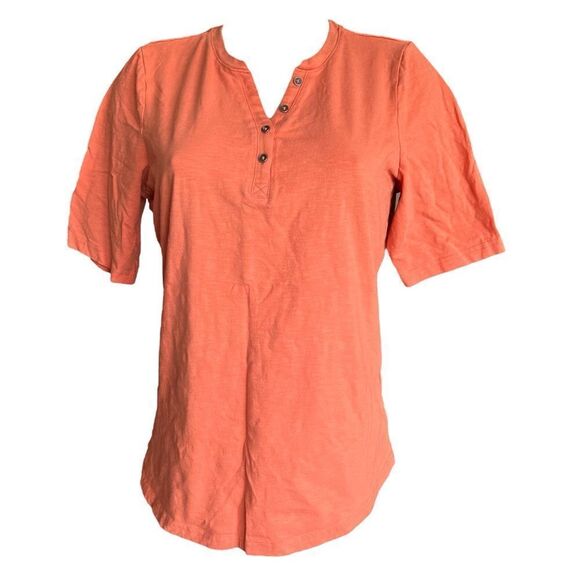 Denim & Co. Essentials Elbow Sleeve Textured Knit Henley Top - Picture 2 of 5